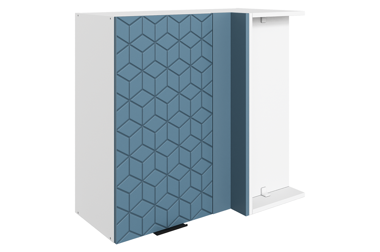 Стоун Шкаф навесной угл. L800x400 Н720 (1 дв. гл.) с фрезеровкой (белый/изумруд софттач)