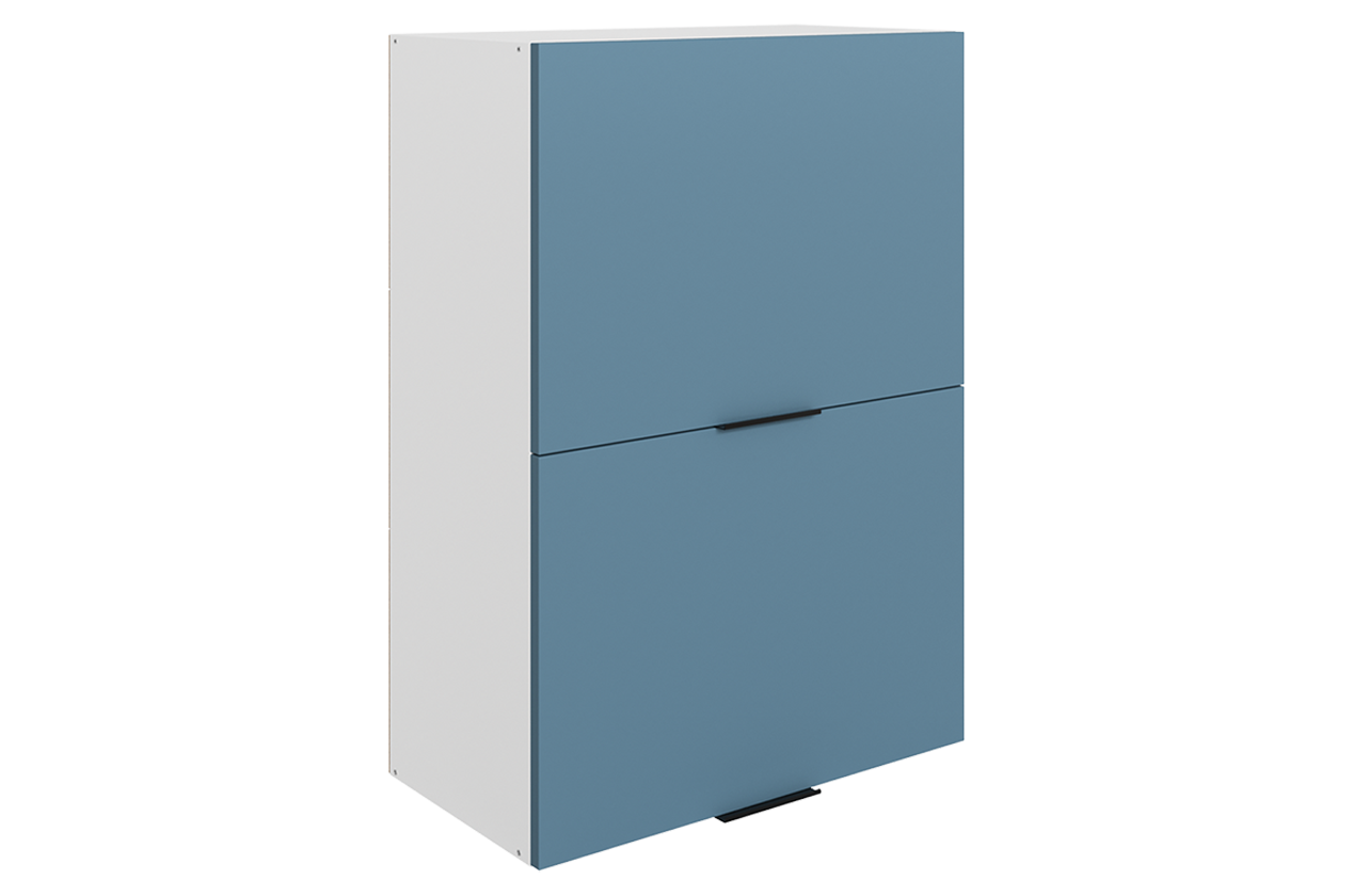 Стоун Шкаф навесной L600 Н900 (2 дв. гл. гориз.) (белый/изумруд софттач)