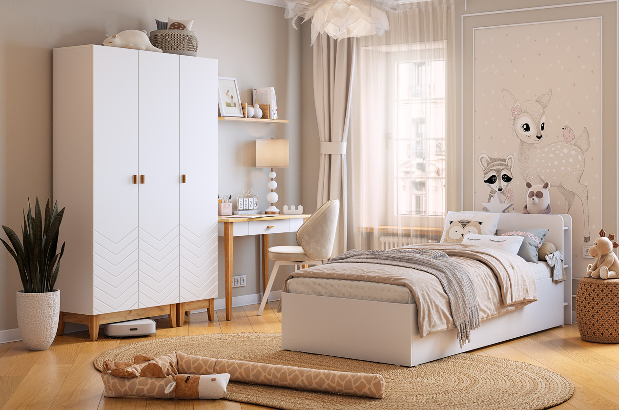 Набор детской мебели "Хюгге К1" (белое дерево/дуб крафт золотой/белый матовый)