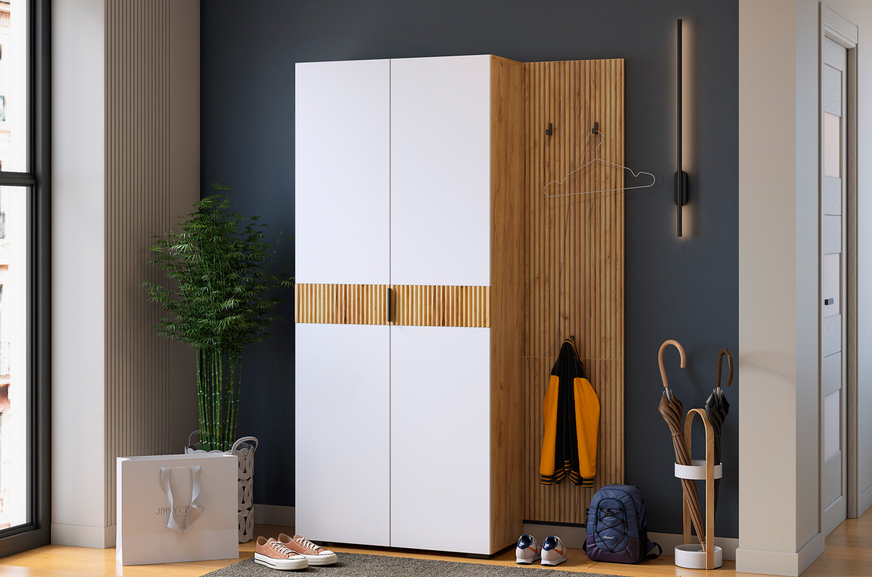 Прихожая "Мебельсон К7" (1200х350х1826) (дуб крафт золотой/белое дерево)