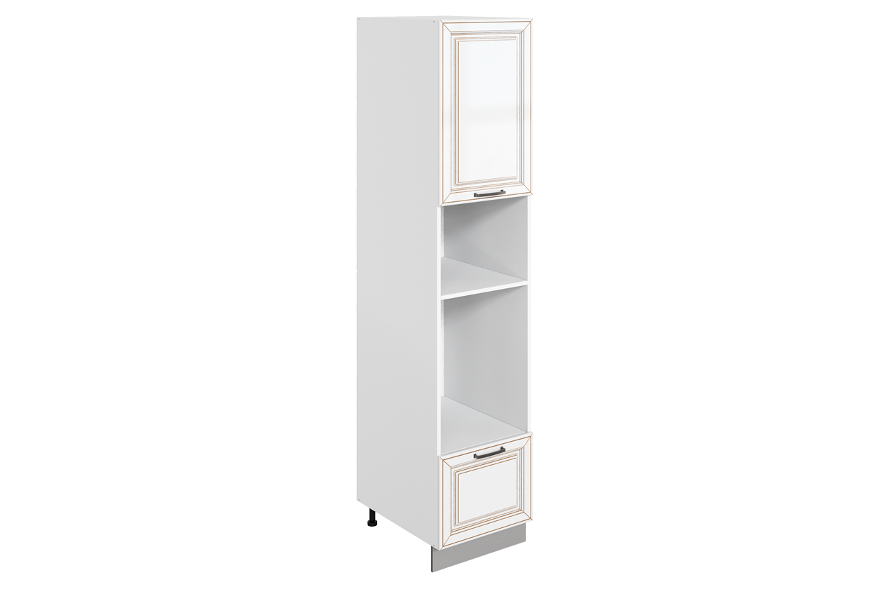 Атланта Шкаф-пенал 3 L450 H2141 (1 дв. гл. 1 ящ.) (эмаль) (белый/белый глянец патина золото)