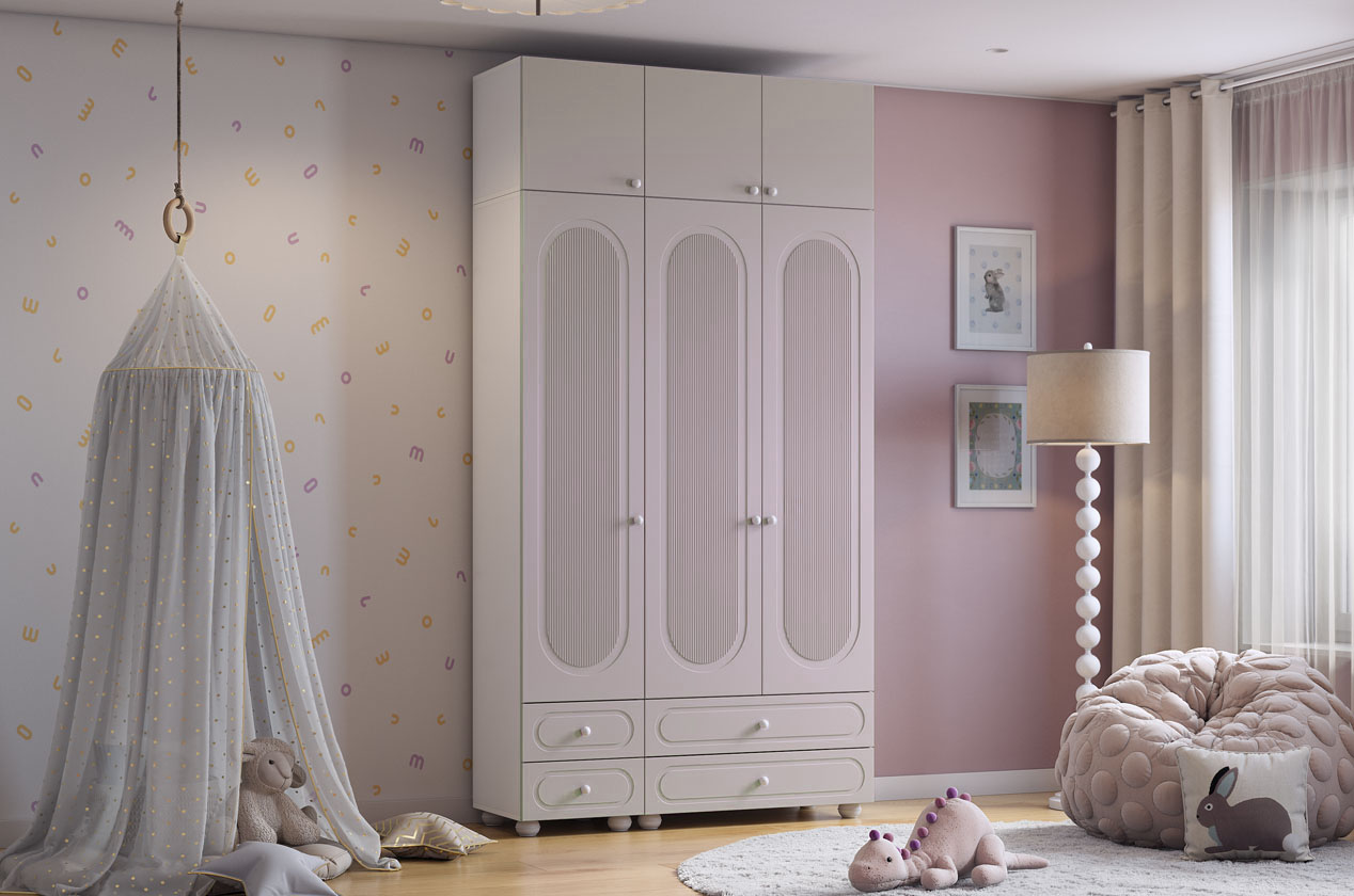 Шкаф трехдверный "Милана К4" (белое дерево/сакура)