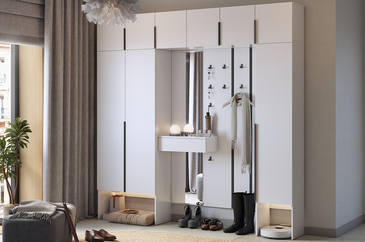 Прихожая "Мебельсон К32" (2400х350х2350) (белое дерево)