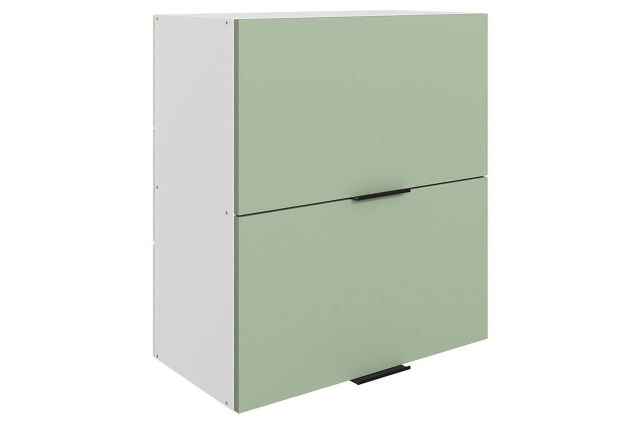 Стоун Шкаф навесной L600 Н720 (2 дв. гл. гориз.) (белый/полынь софттач)