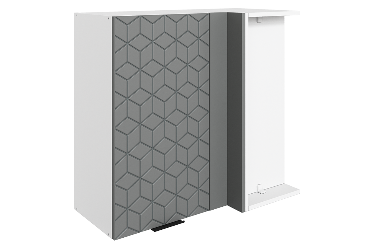 Стоун Шкаф навесной угл. L800x400 Н720 (1 дв. гл.) с фрезеровкой (белый/оникс софттач)