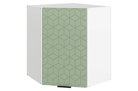 Стоун Шкаф навесной угл. L600x600 Н720 (1 дв. гл.) с фрезеровкой (белый/полынь софттач)
