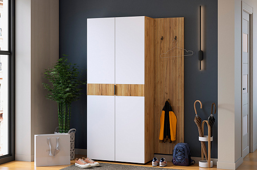 Прихожая "Мебельсон К7" (1200х350х1826) (дуб крафт золотой/белое дерево)