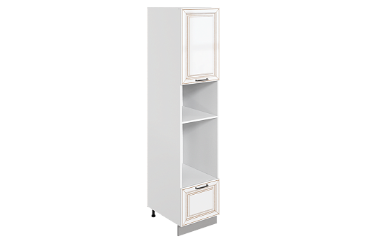 Атланта Шкаф-пенал 3 L450 H2141 (1 дв. гл. 1 ящ.) (эмаль) (белый/белый глянец патина золото)