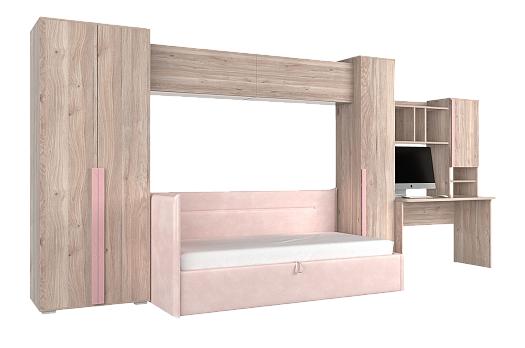 Комплект детской мебели Лайк К110 (дуб мария/роуз/нежно-розовый (велюр))
