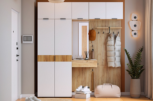 Прихожая "Мебельсон К14" (2000х350х2226) (дуб крафт золотой/белое дерево)