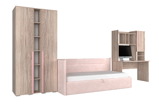Комплект детской мебели Лайк К44 (дуб мария/роуз/нежно-розовый (велюр))