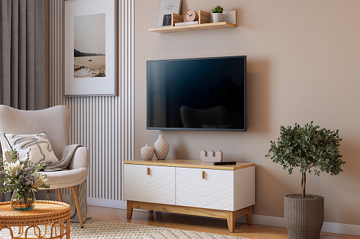 Гостиная "Хюгге К1" (1100х420х1460 мм) (белое дерево/дуб крафт золотой/белый матовый)