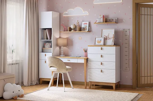 Набор детской мебели "Хюгге К3" (2100х500х1953 мм) (белое дерево/дуб крафт золотой/белый матовый)