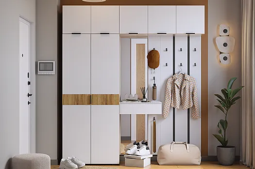 Прихожая "Мебельсон К35" (2000х350х2226) (дуб крафт золотой/белое дерево)