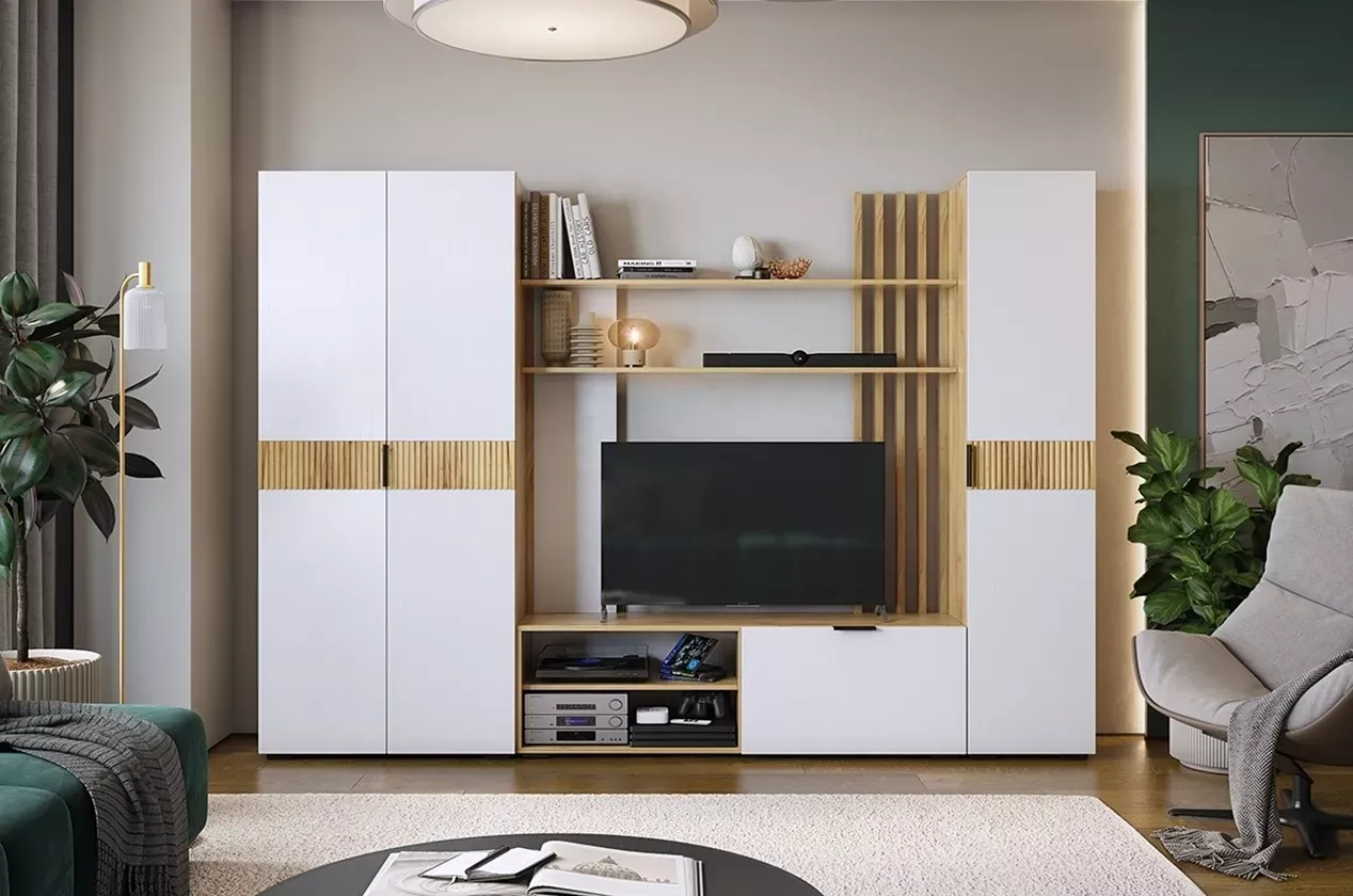 Гостиная Бери К2 (дуб крафт золотой/белое дерево)