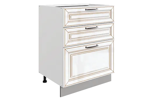 Атланта Шкаф рабочий L600 Старт (3 ящ.) (эмаль) (белый/белый глянец патина золото)