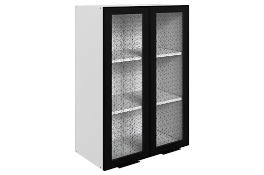 Стоун Шкаф навесной L600 H900 (2 дв. рам.) (белый/черный муар)