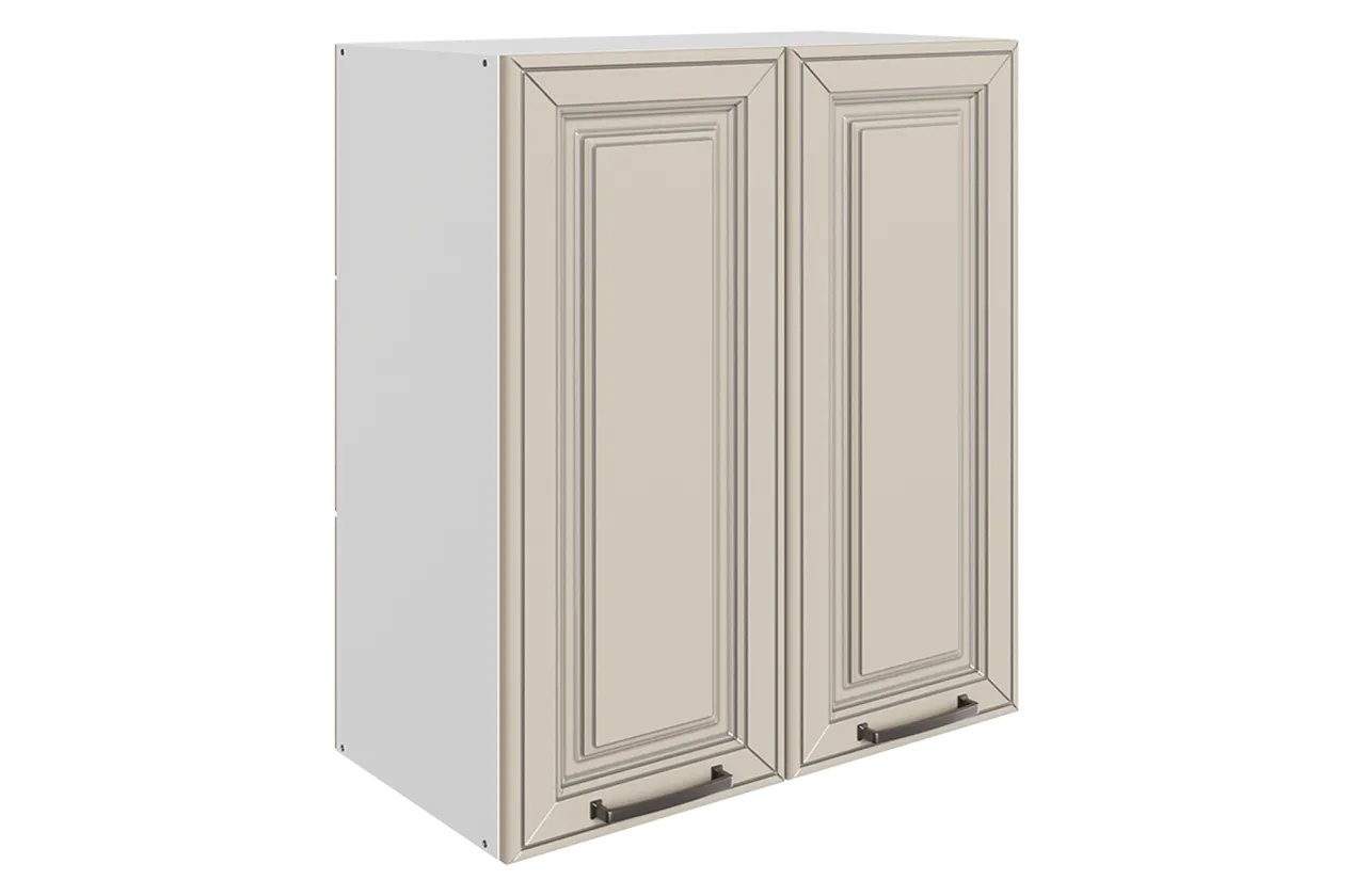 Атланта Шкаф навесной L600 Н720 (2 дв. гл.) (эмаль) (белый/сливки патина платина)