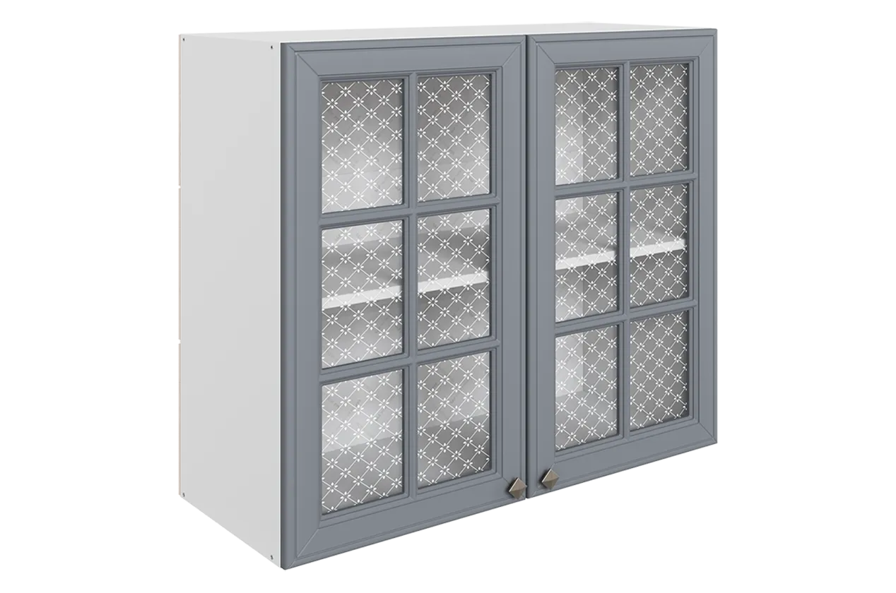 Мишель Шкаф навесной L800 Н720 (2 дв. реш.) (эмаль) (белый/серый)