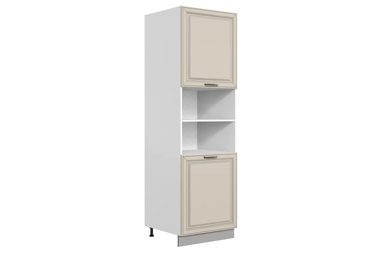 Атланта Шкаф-пенал L600 H2141 (2 дв. гл.) (эмаль) (белый/сливки патина платина)