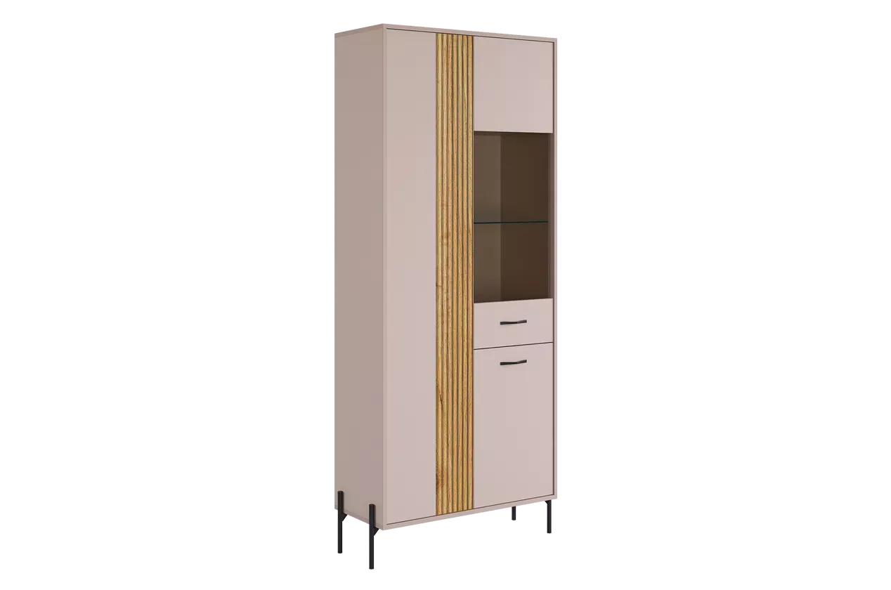 Доминика Шкаф двухдверный (со стеклом) (кашемир/дуб крафт золотой)