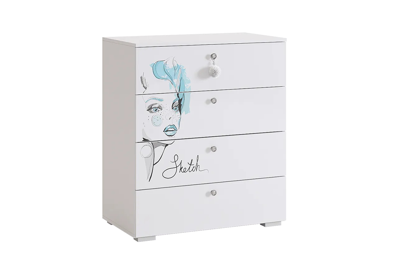 Гламур Комод (белый/белый глянец)