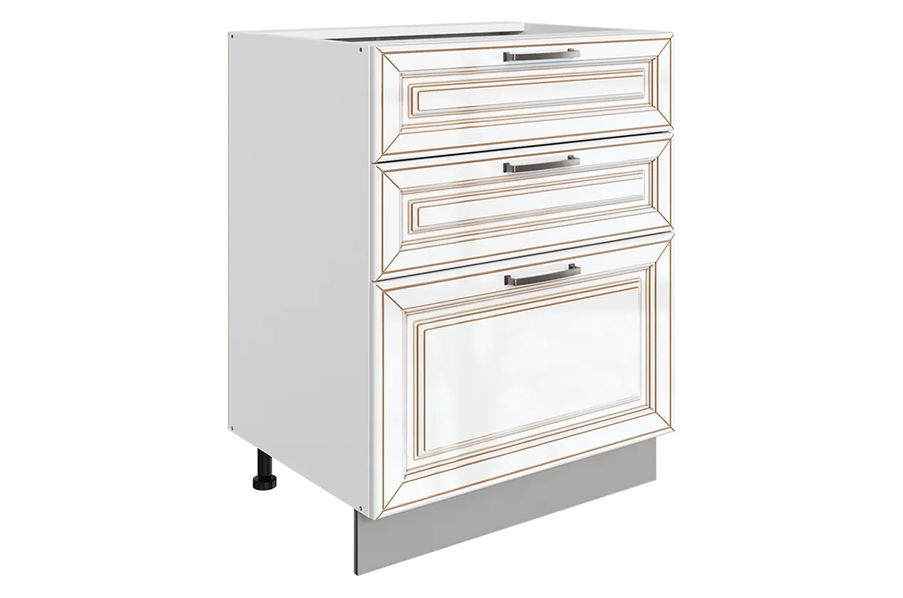 Атланта Шкаф рабочий L600 Старт (3 ящ.) (эмаль) (белый/белый глянец патина золото)